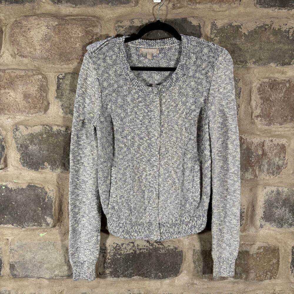 Banana Republic Blue Metallic Italian Yarn Zip Cardigan‎ Sweater Womens Medium